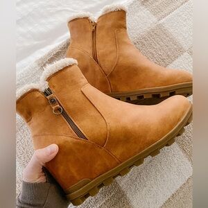 Camel Wedge Boots with Fleece | Wedge Heel Winter Boots Size 11